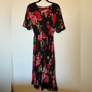 Kormei Womens Short Sleeve Floral High Low V-Neck Flowy Party Long Maxi Dress L